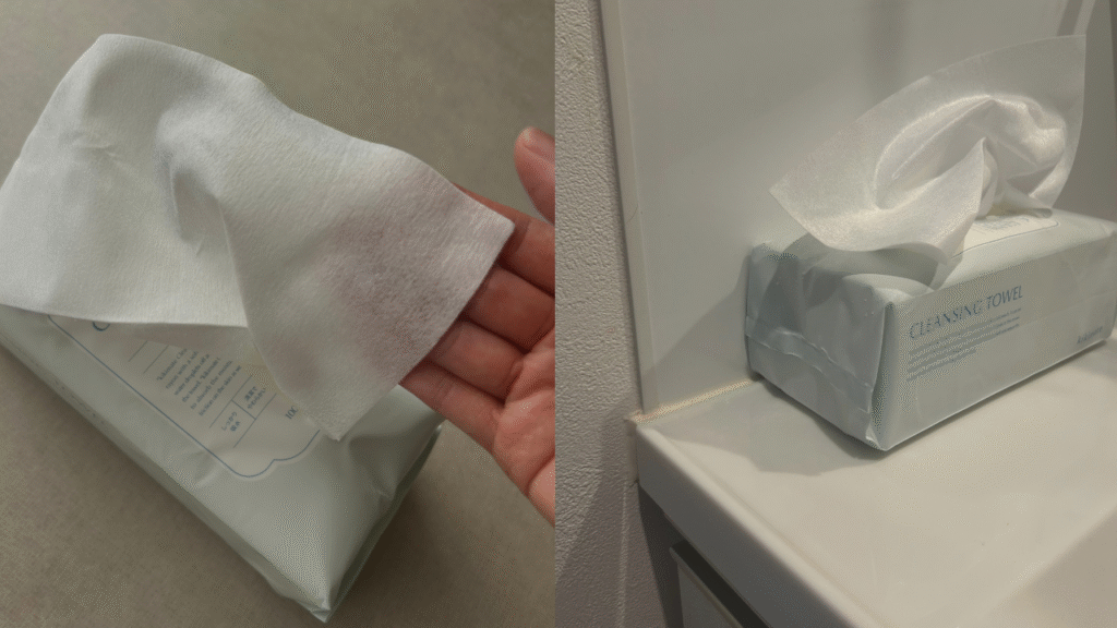 タオルの洗濯が減る、使い捨てフェイスペーパーの写真。